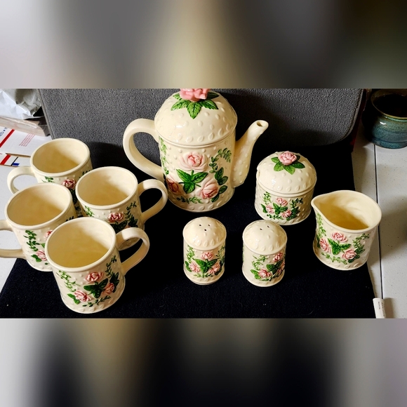 Other - Floral Ceramic Tea Set with Pink Roses